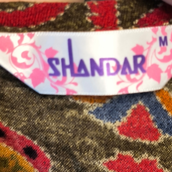 Shandar Embroidered Kaftan Multicolored Fall Vibes Floral Patchwork Dress M - Picture 6 of 8